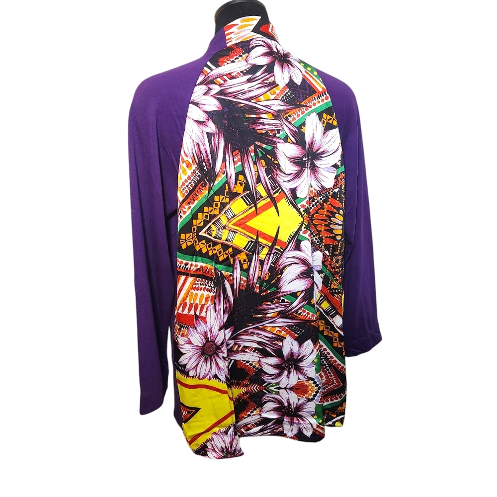Attitudes by Renee QVC Purple Floral Back Open Front Cardigan M